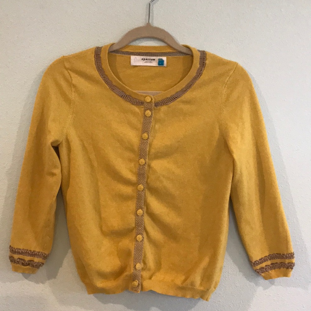 Anthropologie cardigan yellow gold L